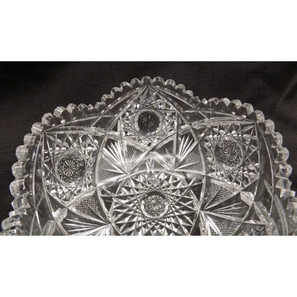 American Brilliant Period Fruit Bowl ABP Lead Crystal Vintage Saw Tooth Scallop